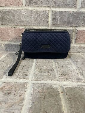 Vera Bradley Navy Quilted Wristlet with Black Strap